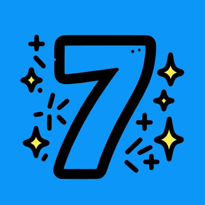 number 7 with sparkles around
