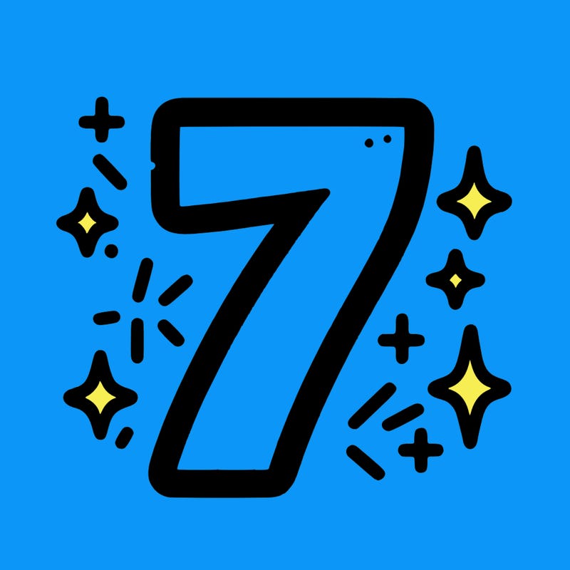 number 7 with sparkles around