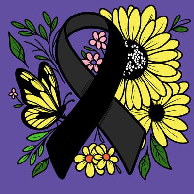 cancer awareness symbol with flowers and butterflies