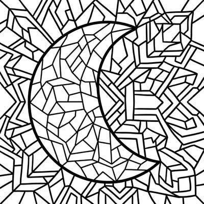 Dive into a cosmic coloring experience with this mesmerizing Half Moon Stained Glass design. Its intricate geometric patterns invite you to bring a celestial glow to life with your favorite colors.