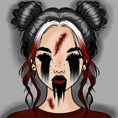 realistic girl with two buns in hair and lips