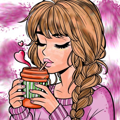 realistic girl drinking coffee