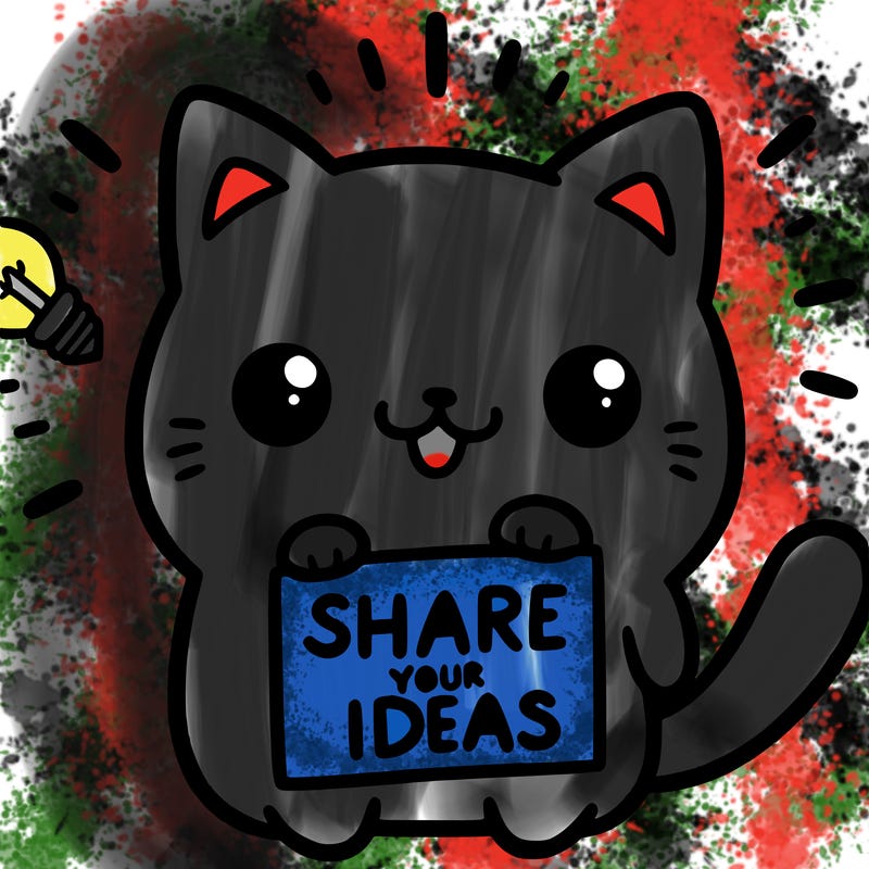 a cute cat saying share your ideas