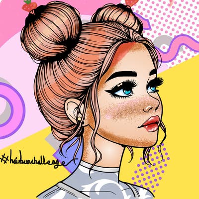 realistic girl with buns on the top of her head