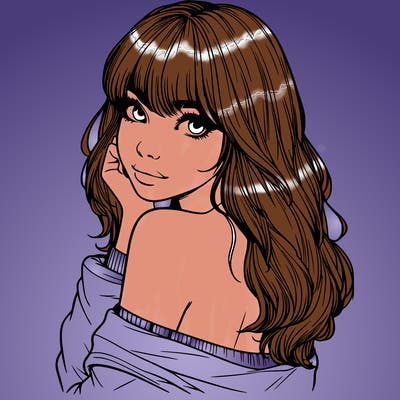 realistic girl with bangs looking over her shoulder