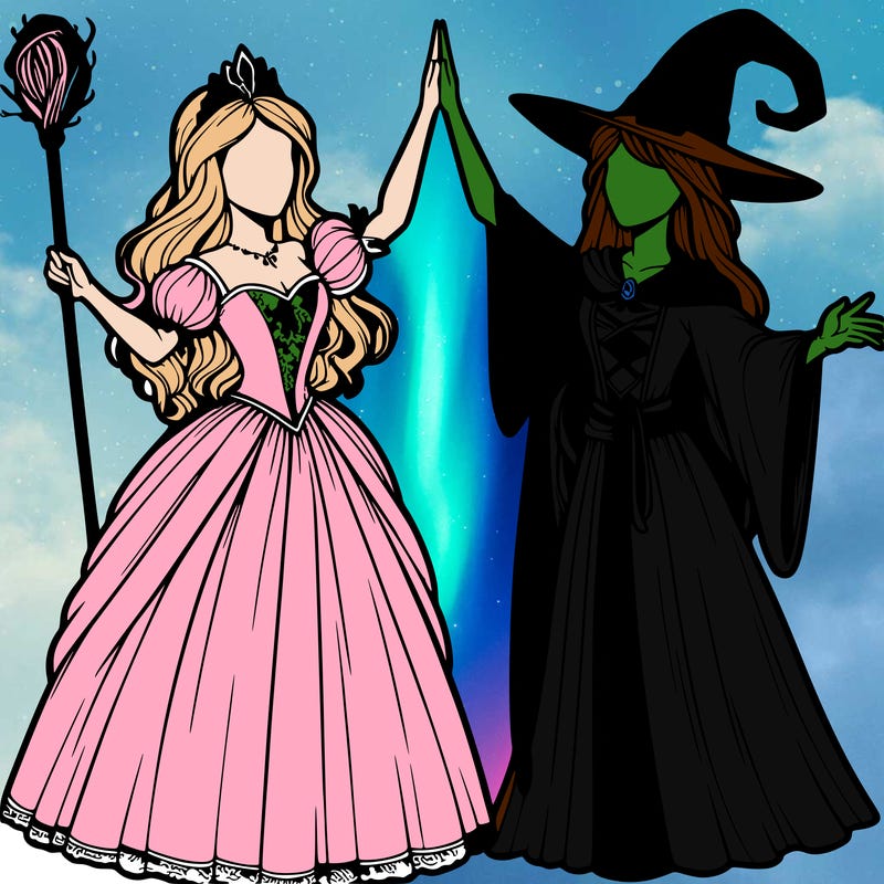 detailed realistic split of a princess and a witch