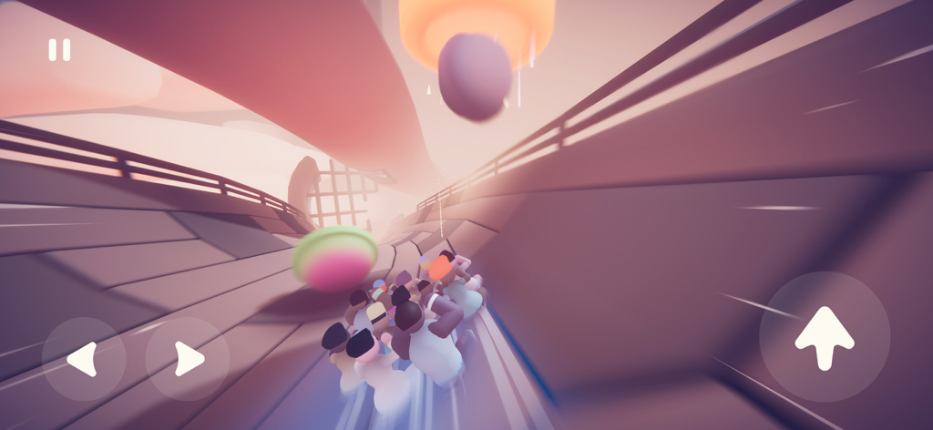 Populus Run - Una multitud de personajes corriendo a través de un recorrido de obstáculos estilizado en 3D en Populus Run