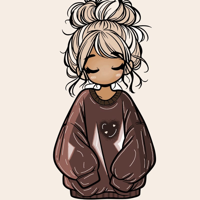 girl with baggy sweatshirt and messy bun