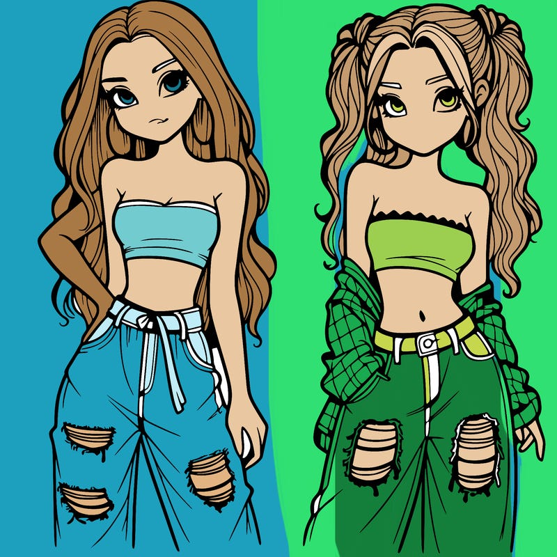 2 girls in crop tops and baggy jeans ripped