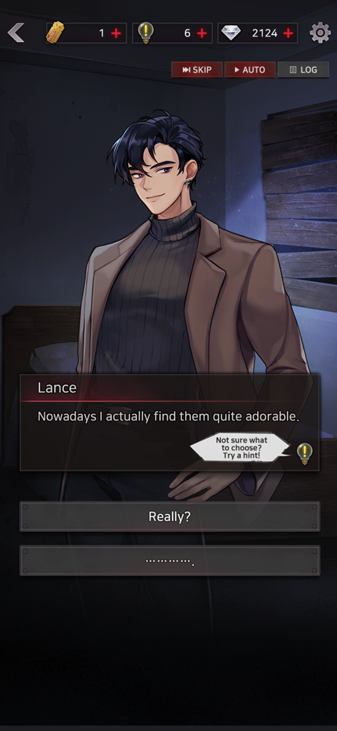 Havenless- Thriller Otome Game - Lance character dialogue screen with choice buttons in Havenless otome game.