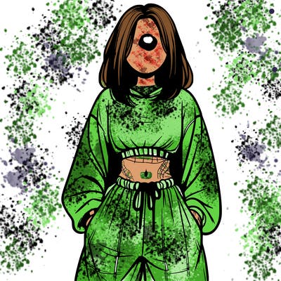 realistic girl faceless with baggy pants and a crop top