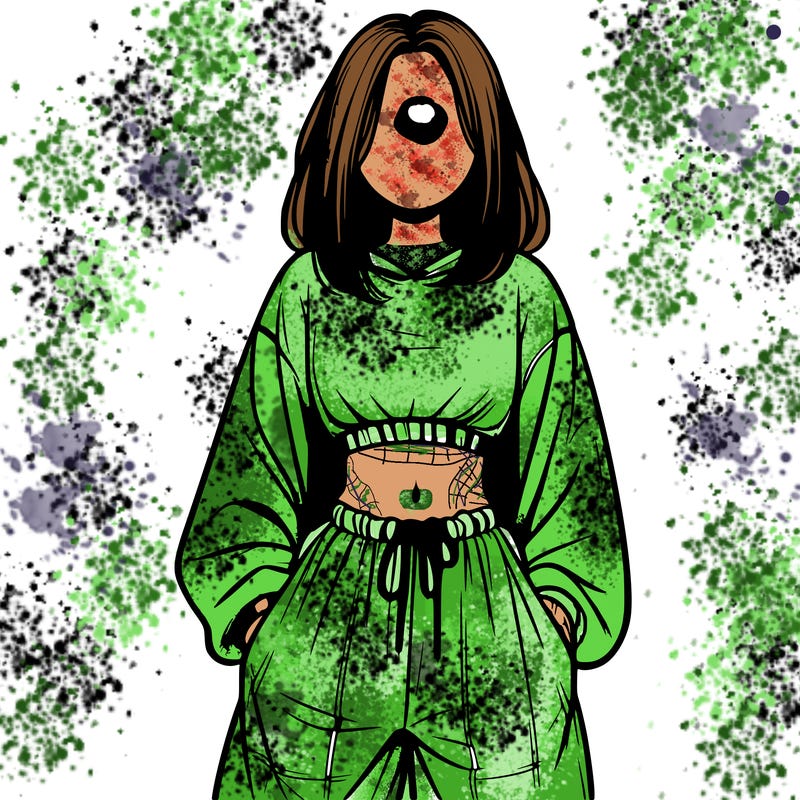 realistic girl faceless with baggy pants and a crop top