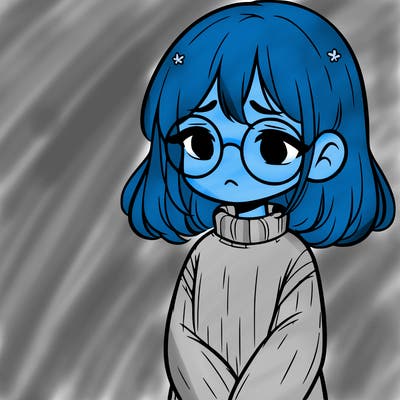sad girl with glasses in a sweater