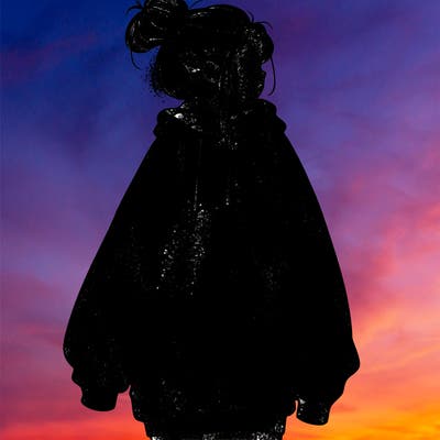 realistic girl with a oversized sweatshirt on and a bun