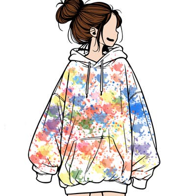 realistic girl with a oversized sweatshirt on and a bun