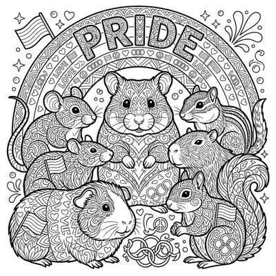 Dive into a world of intricate patterns and heartwarming themes with our Zentangle Rodents Pride coloring page. This unique design beautifully blends cute critters with symbols of love and diversity for an inspiring creative experience.
