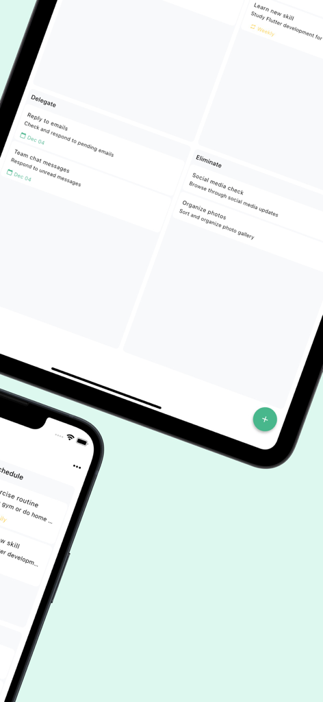 Eisenhower Matrix:Task Planner - タスク管理のための象限を表示するiPadとiPhoneに表示されるアイゼンハワーマトリックス：タスクプランナーアプリインターフェース