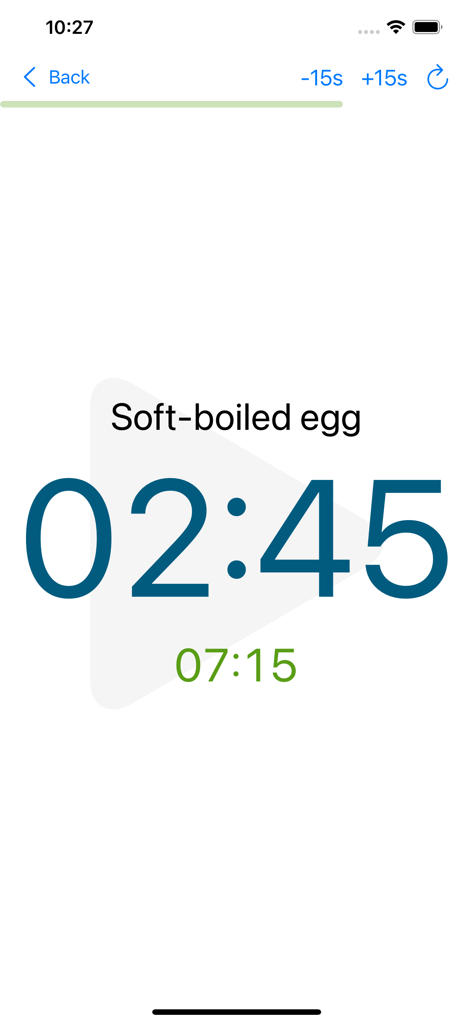 Ein Countdown-Timer zum Kochen eines weichgekochten Eis mit einer minimalistischen Benutzeroberfläche.