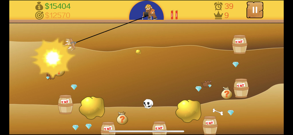 Gold Miner Classic Game - Gold Miner Classicのゲームプレイ。マイナーが金塊やダイヤモンドを集めている様子。
