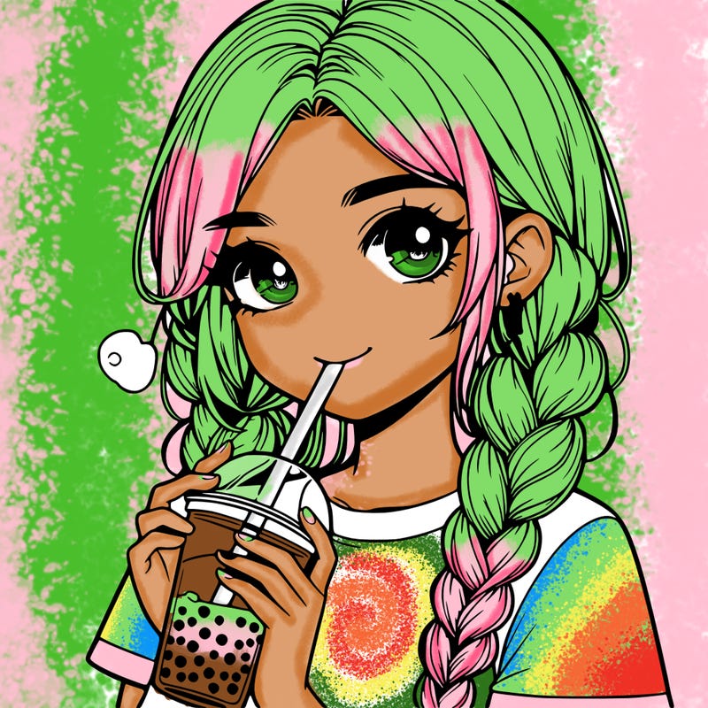 realistic girl with braided hair drinking boba