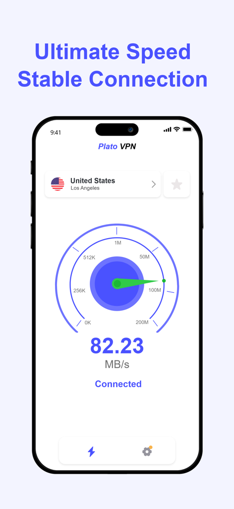 PlatoVPN Pro: Fast, Stable VPN - PlatoVPN Pro interface showing a stable high speed connection of 82.23 MBs