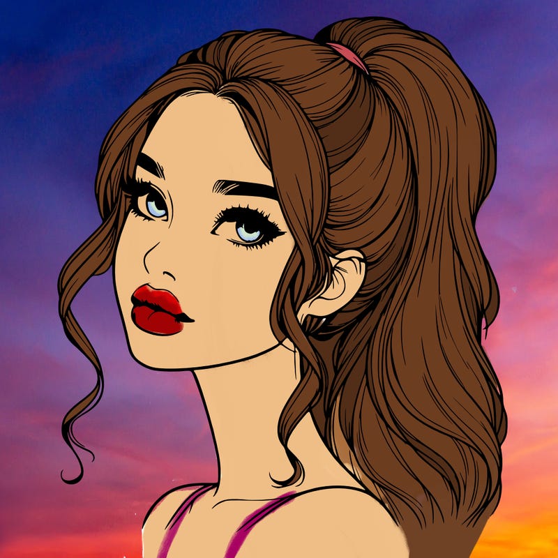 realistic girl with a ponytail on her hair and lips