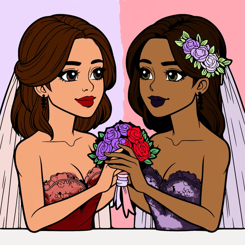 two realistic  women marrying each other