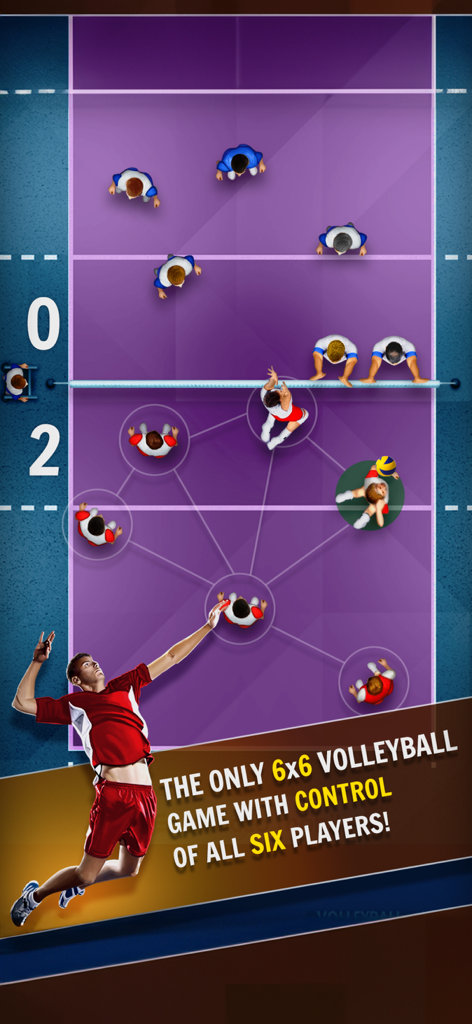 Volleyball Championship - 6대6 게임 플레이와 전술적 선수 제어를 특징으로 하는 모바일 배구 경기 상단 뷰