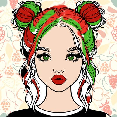 realistic girl with two buns in hair and lips