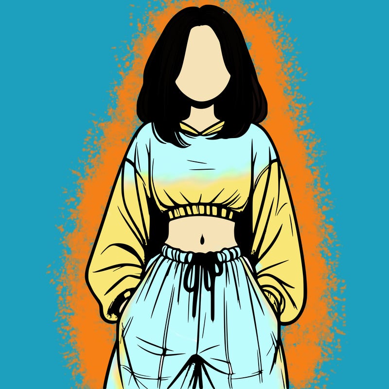 realistic girl faceless with baggy pants and a crop top