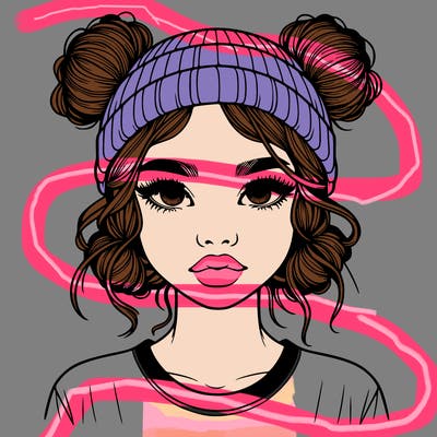 realistic girl with buns in her hair with a beanie on