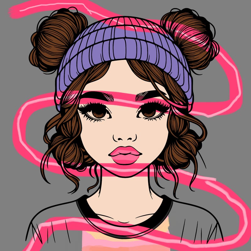 realistic girl with buns in her hair with a beanie on