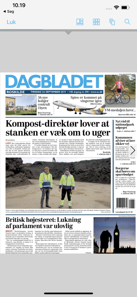 Digitale Titelseite der DAGBLADET Dänische Zeitungs-App mit regionalen Nachrichten aus Roskilde