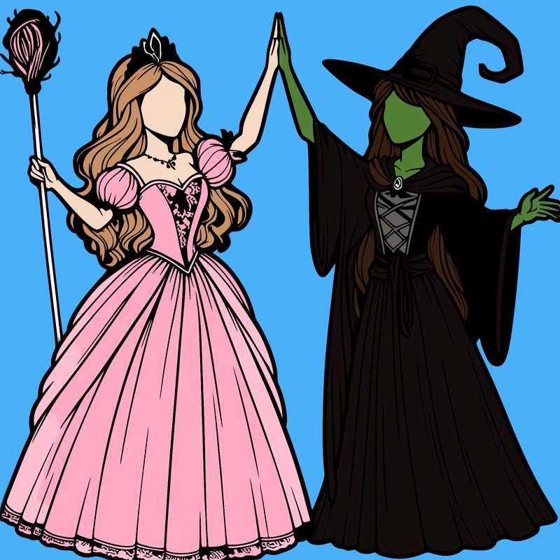 detailed realistic split of a princess and a witch