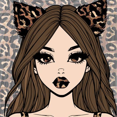 realistic girl with fox ears and realistic lips