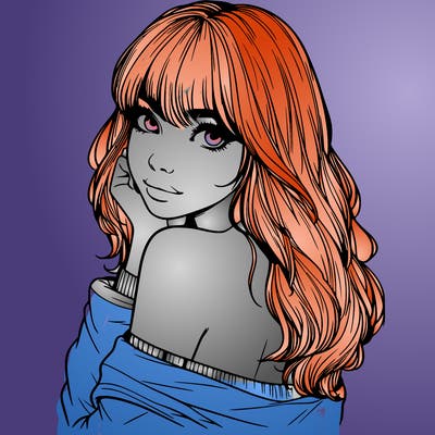 realistic girl with bangs looking over her shoulder