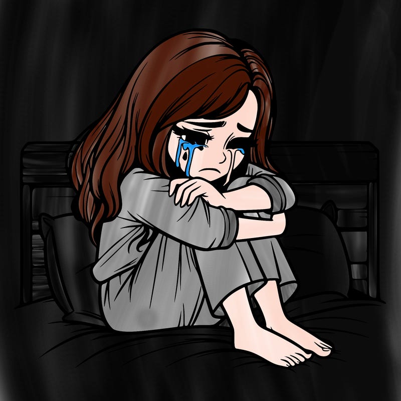 realistic girl crying on her bed over a break up
