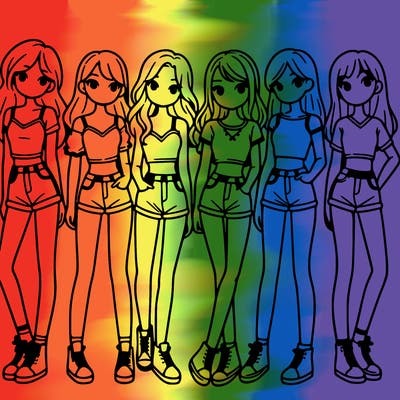 a group of girls wearing crop tops and shorts