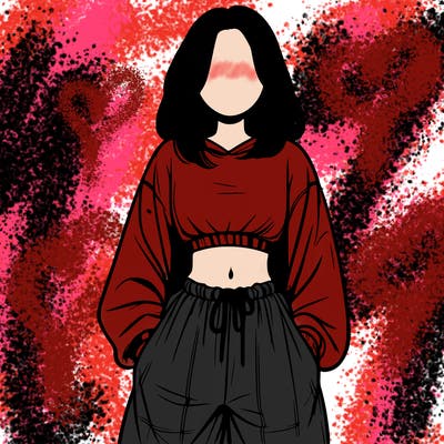 realistic girl faceless with baggy pants and a crop top