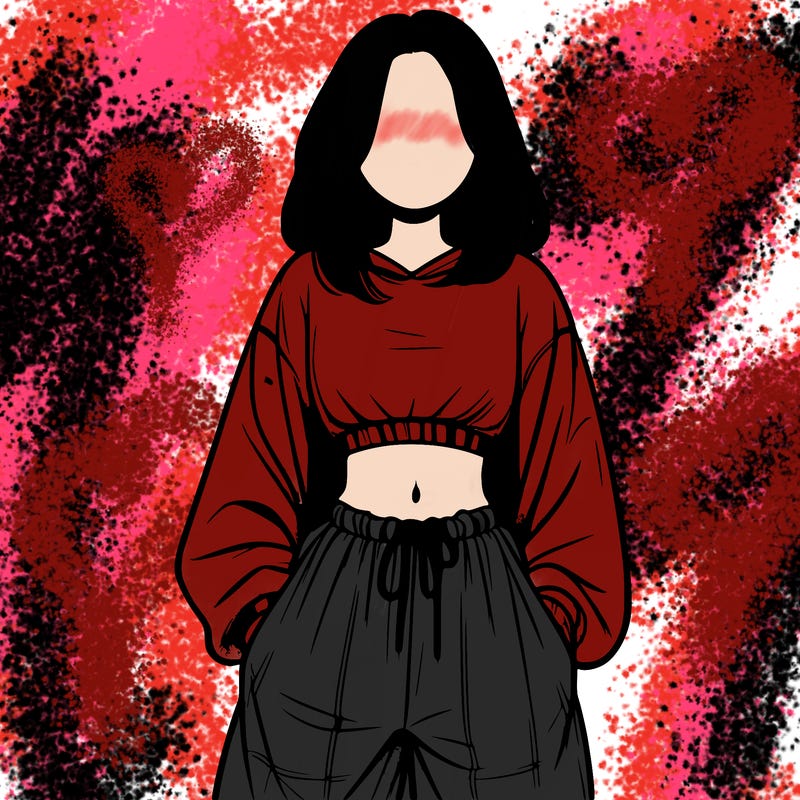 realistic girl faceless with baggy pants and a crop top