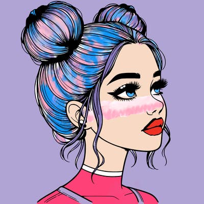 realistic girl with buns on the top of her head