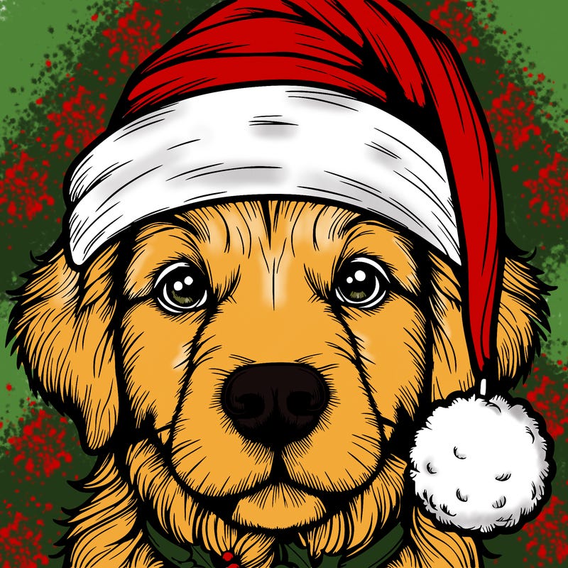 realistic dog with a christmas hat