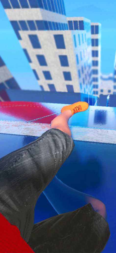 Rooftop Run - First person view of a character performing a parkour jump from a skyscraper rooftop.