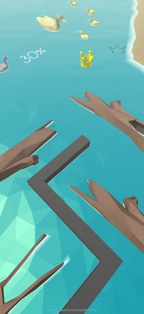 Dancing Line - Music Game - Uma captura de tela da jogabilidade do Dancing Line mostrando uma linha navegando por um nível de água azul com patos e troncos.