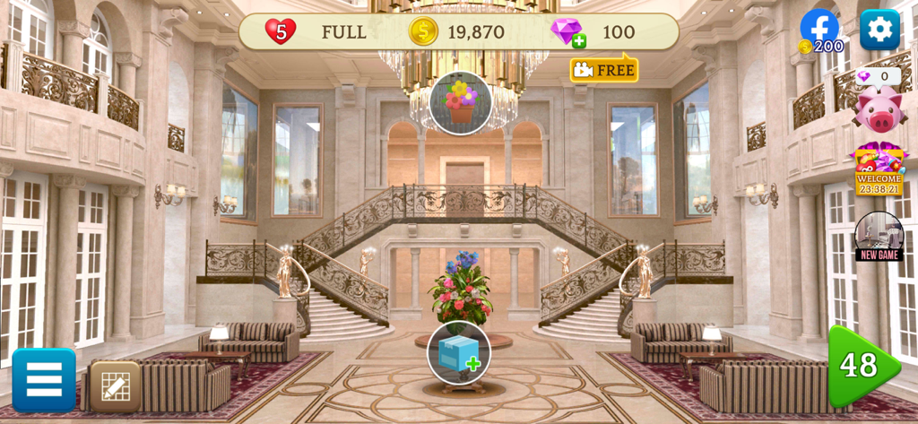 MyHome Design Hotel Renovation - Interno di una hall d'hotel di lusso con scalinate imponenti e icone di personalizzazione del design in MyHome Design Hotel Renovation