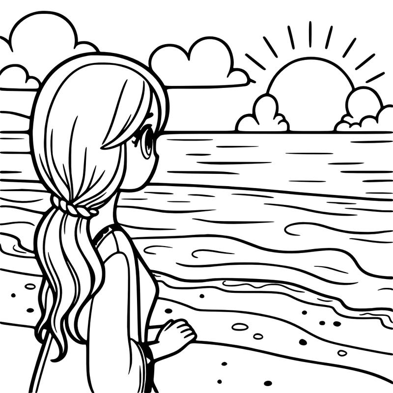 a girl watching the sunset on the beach