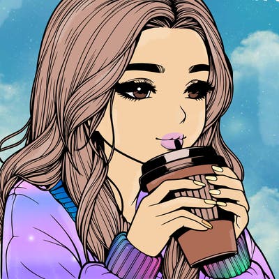 realistic girl drinking coffee