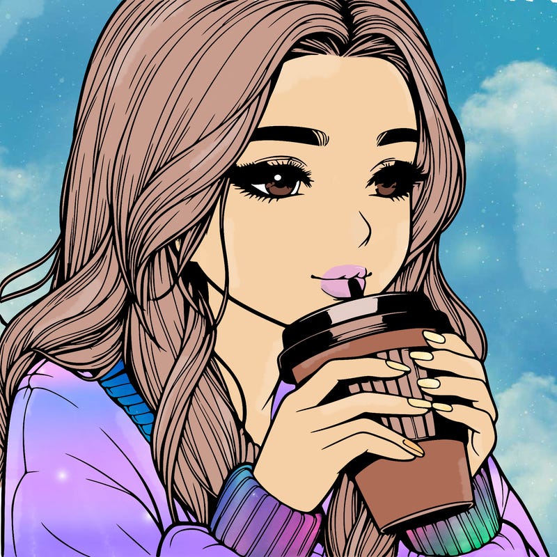 realistic girl drinking coffee