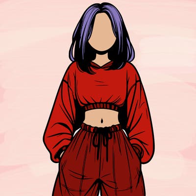 realistic girl faceless with baggy pants and a crop top