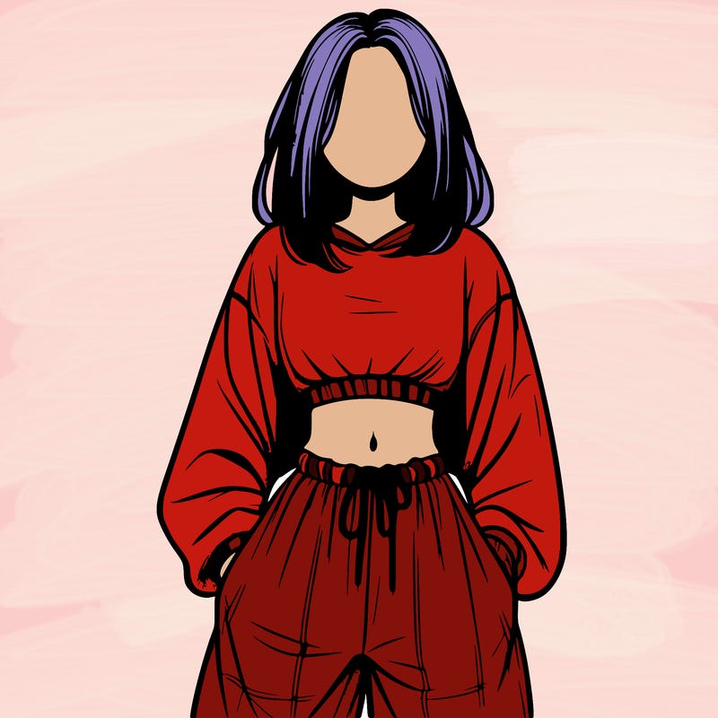 realistic girl faceless with baggy pants and a crop top